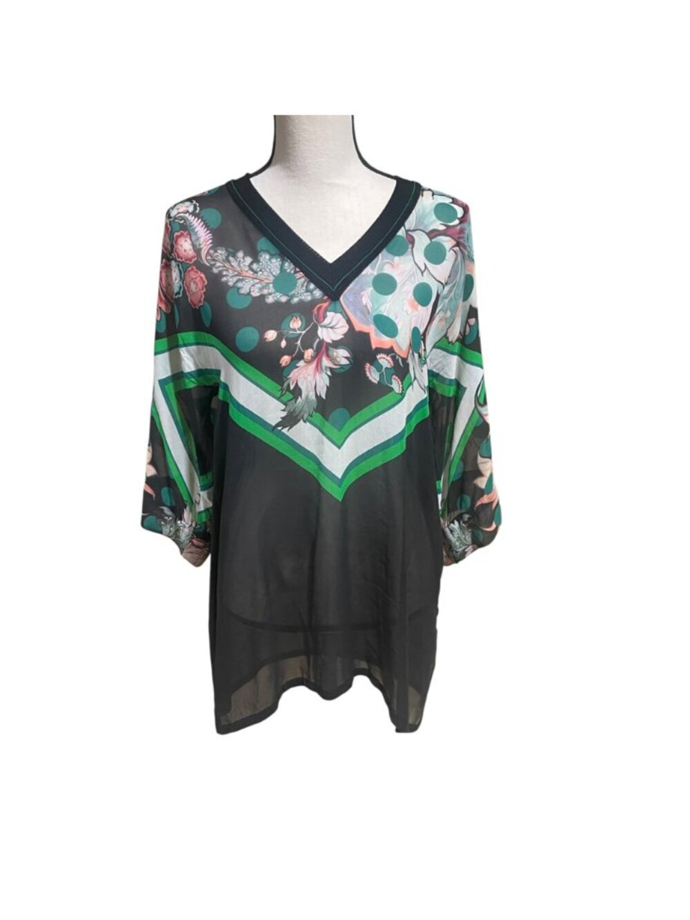roberto cavalli sheer multi color silk top